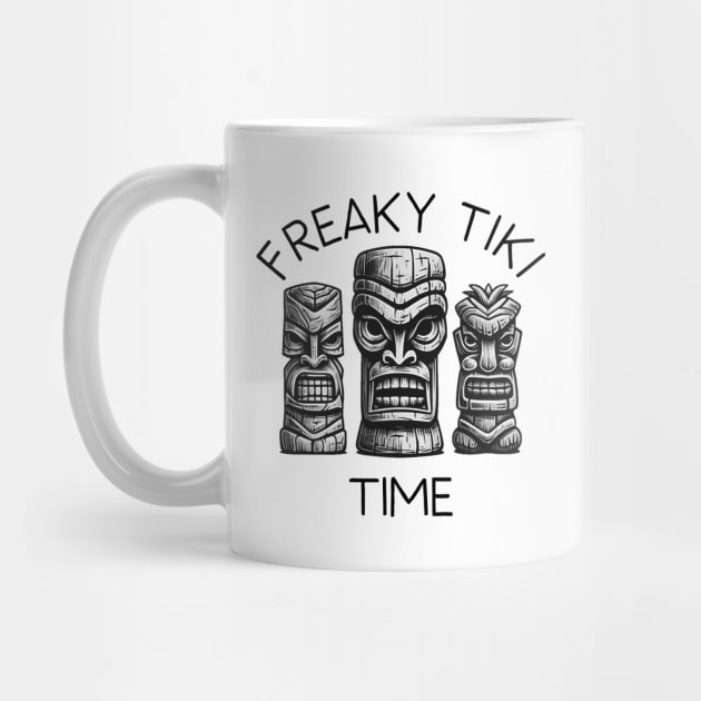 Three Tiki Statues - Freaky Tiki Time (Black Lettering) by VelvetRoom